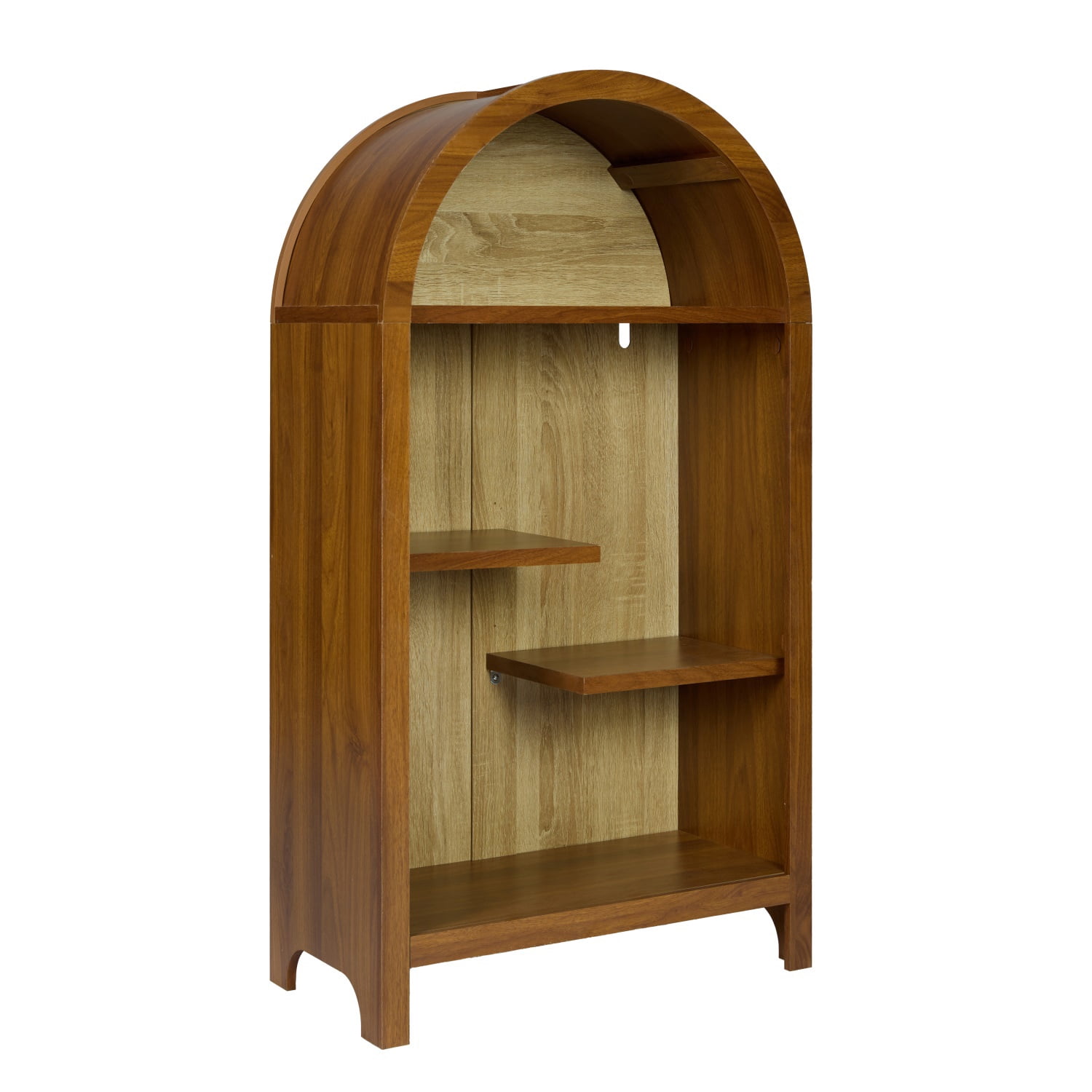 Hommoo 4-Tier Arched Bookshelf, Asymmetrical Open Storage Shelf, Wooden Freestanding Display Shelf for Entryway, Living Room, Bedroom, Hallway, Walnut