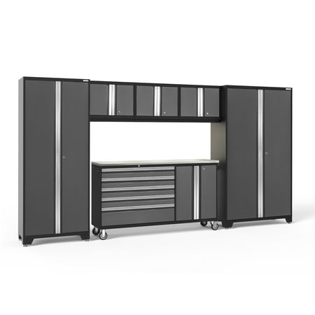 

NewAge Products Bold Series Gray 6 Piece Cabinet Set Heavy Duty 24-Gauge Steel Garage Storage System LED Lights Included