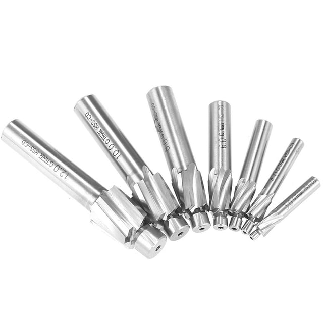 7pcs/set Counterbore Set -M12 High-speed Steel 4 Flutes Straight Shank Counterbore End Mills