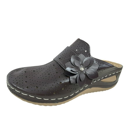 

Women Fashion Casual Flowers Solid Color Large Size Slope Sandals And Slippers Black Closed Toe Sandals for Women Leather Slide Sandals for Women