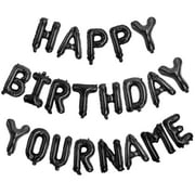 Personalized Name Happy Birthday OIF8Banner - Happy Birthday Balloon Letters Balloons 2 Sets A- Z 16'' Mylar Foil Birthday Party Decorations for Kids, Women, Men, Black