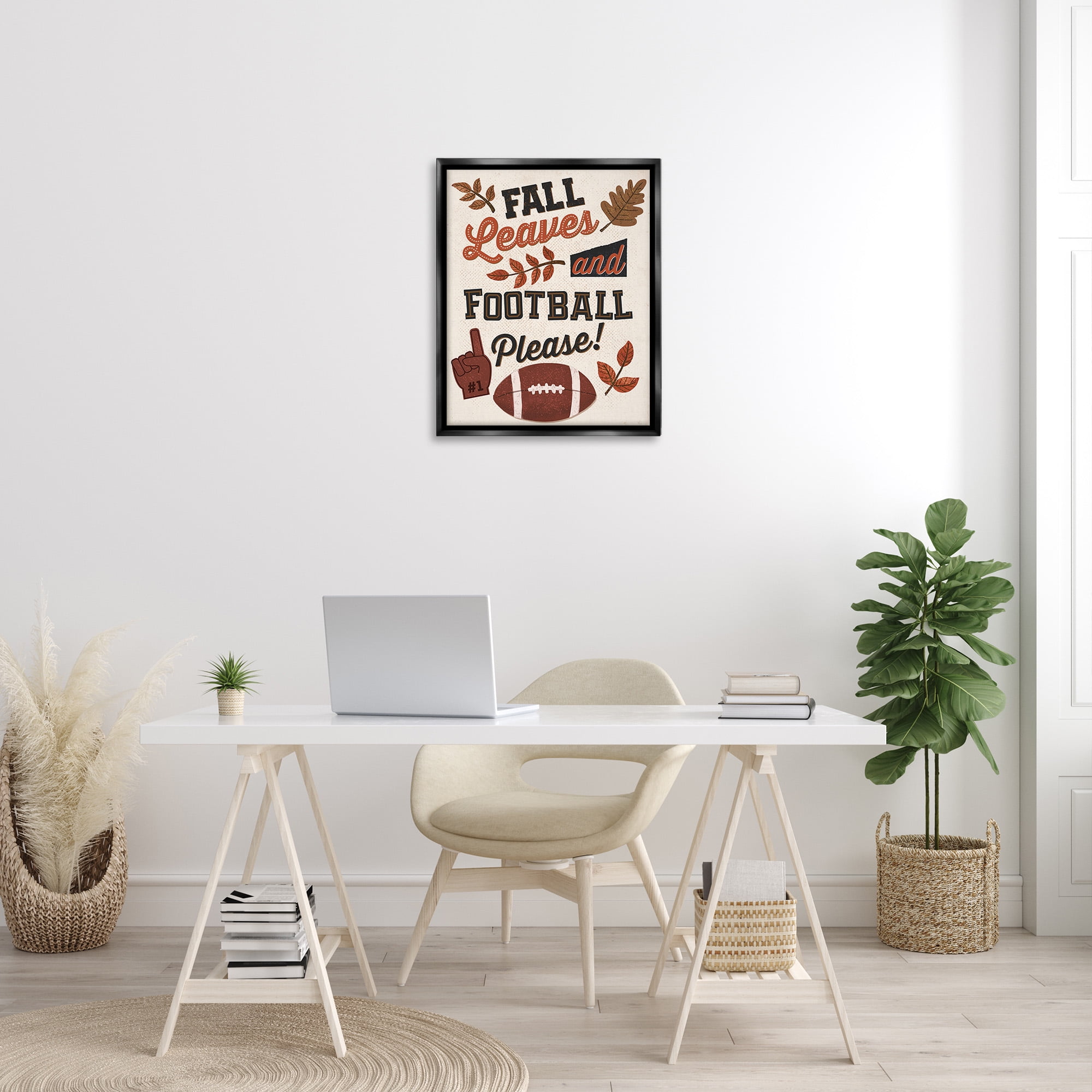 Stupell Industries Fall Leaves & Football Sports Painting Black Floater Framed Canvas Art Print Wall Art, 25 x 31
