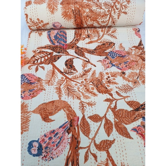 A And E Textiles House Beautiful Floral Handmade Kantha Quilt Unique Design Handmade Kantha Quilted Bedding Bedspread Handblock Print Throw Blanket Well-Looking