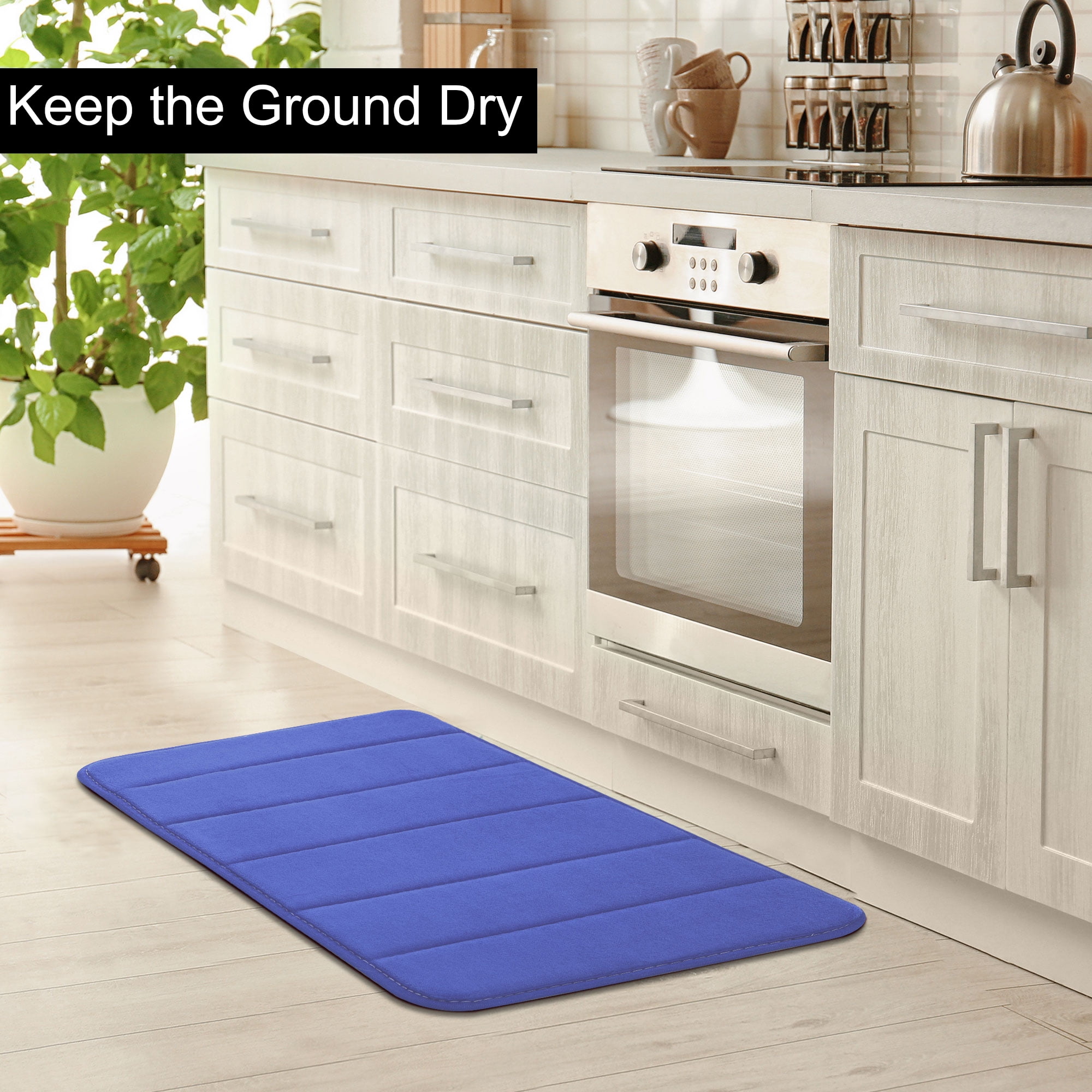 Unique Bargains Solid Contemporary Memory Foam Bath Rug Blue 24"x16"