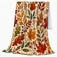 thumbnail image 2 of Autumn Maple Oak Leaves and Red Berries, Botanical Fall Art Cozy Flannel Blanket, Home Decor for Foliage Lovers, Living Room and Bedroom, Thanksgiving Gift, Harvest Pattern Scene, 2 of 9