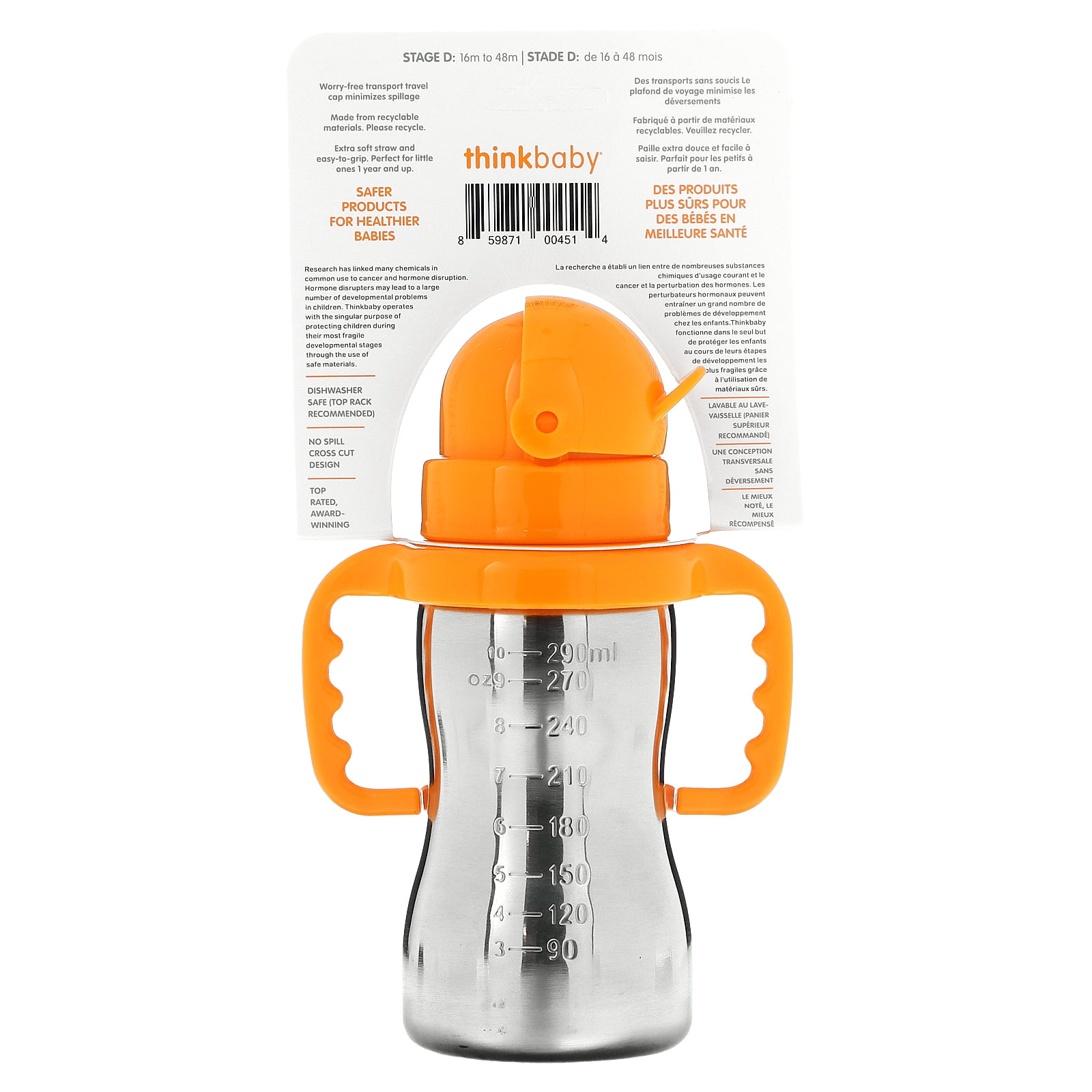 Thinkbaby Converts Sippy Cup or Bottle to Straw Thinkster (Orange) - Blossum