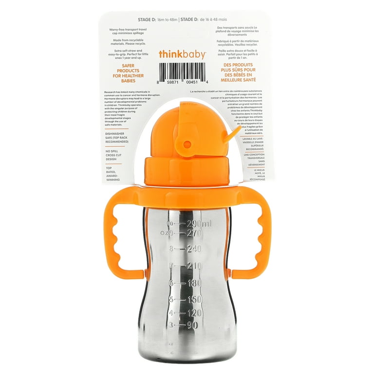 Thinkbaby Sippy of Steel (9oz) (Ultra Polished Stainless Steel) (Orang -  Blossum