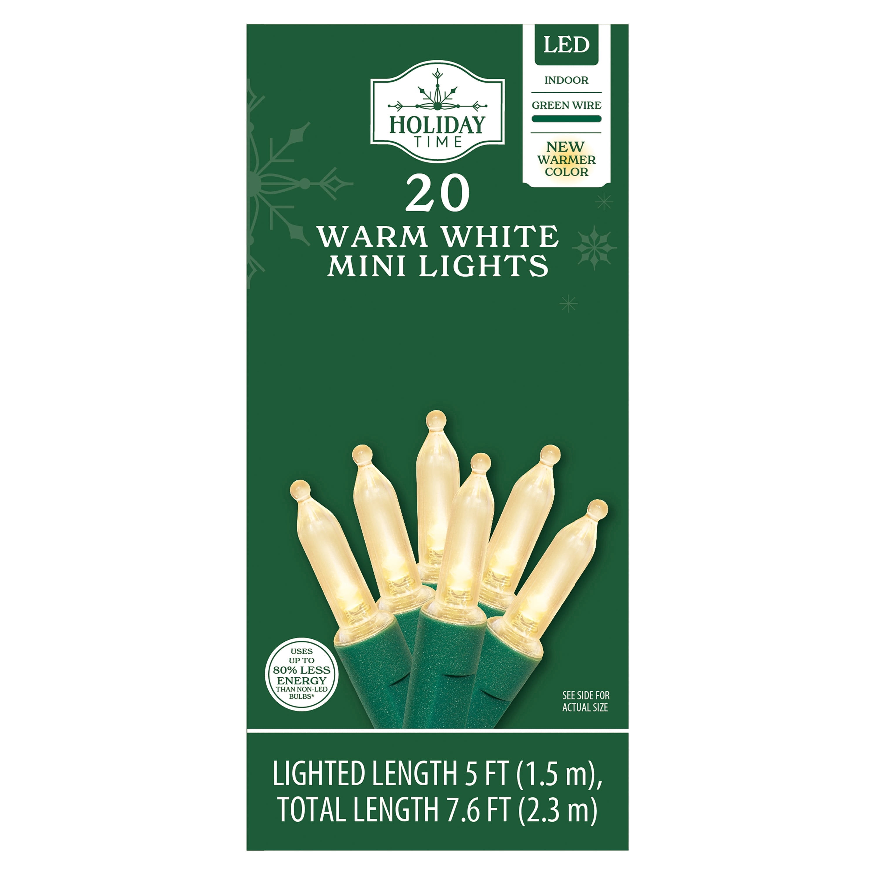 Indoor 20-Count LED Mini Christmas String Lights, Warm White, Green Wire, 5', by Holiday Time