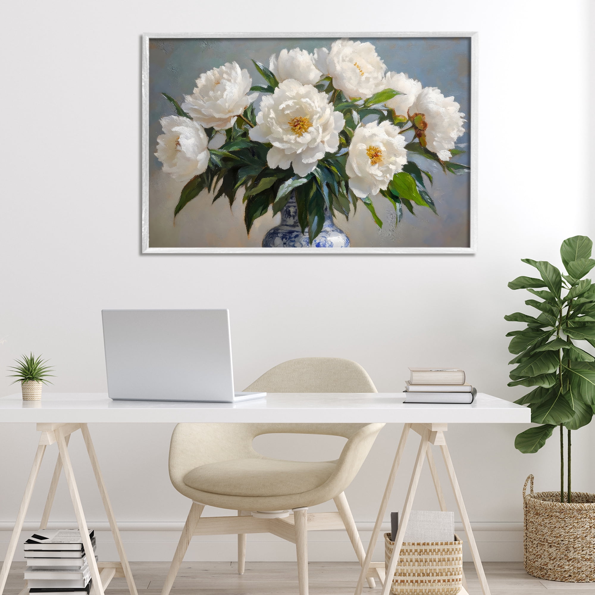 Stupell Industries In Full Bloom White Peonies White Framed Giclee Art, design by Petal Prints Design