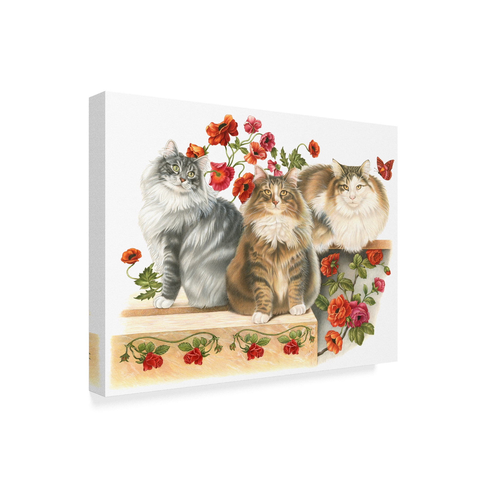Trademark Fine Art 'Three Cats And Roses' Canvas Art by Francien Van Westering