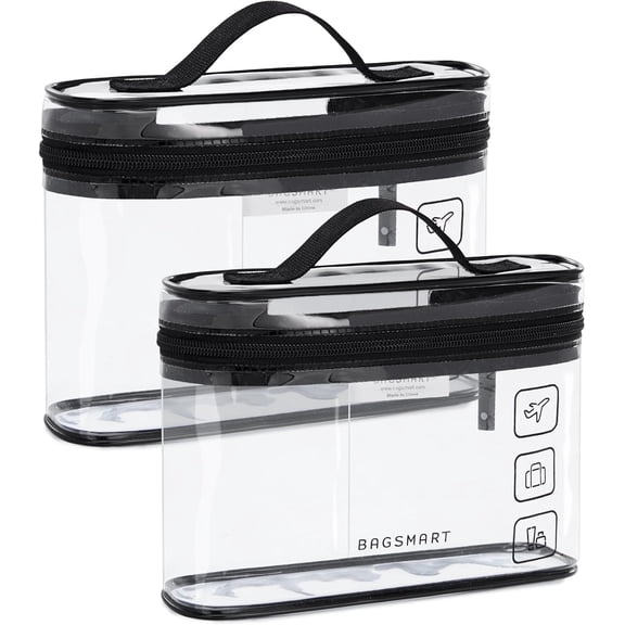 TSA Approved Toiletry Bag, 2 Pack Clear Makeup Cosmetic Bag Organizer, Quart Size Travel Bag for Toiletries, Carry-on Travel Accessories Essentials, Black-2pcs