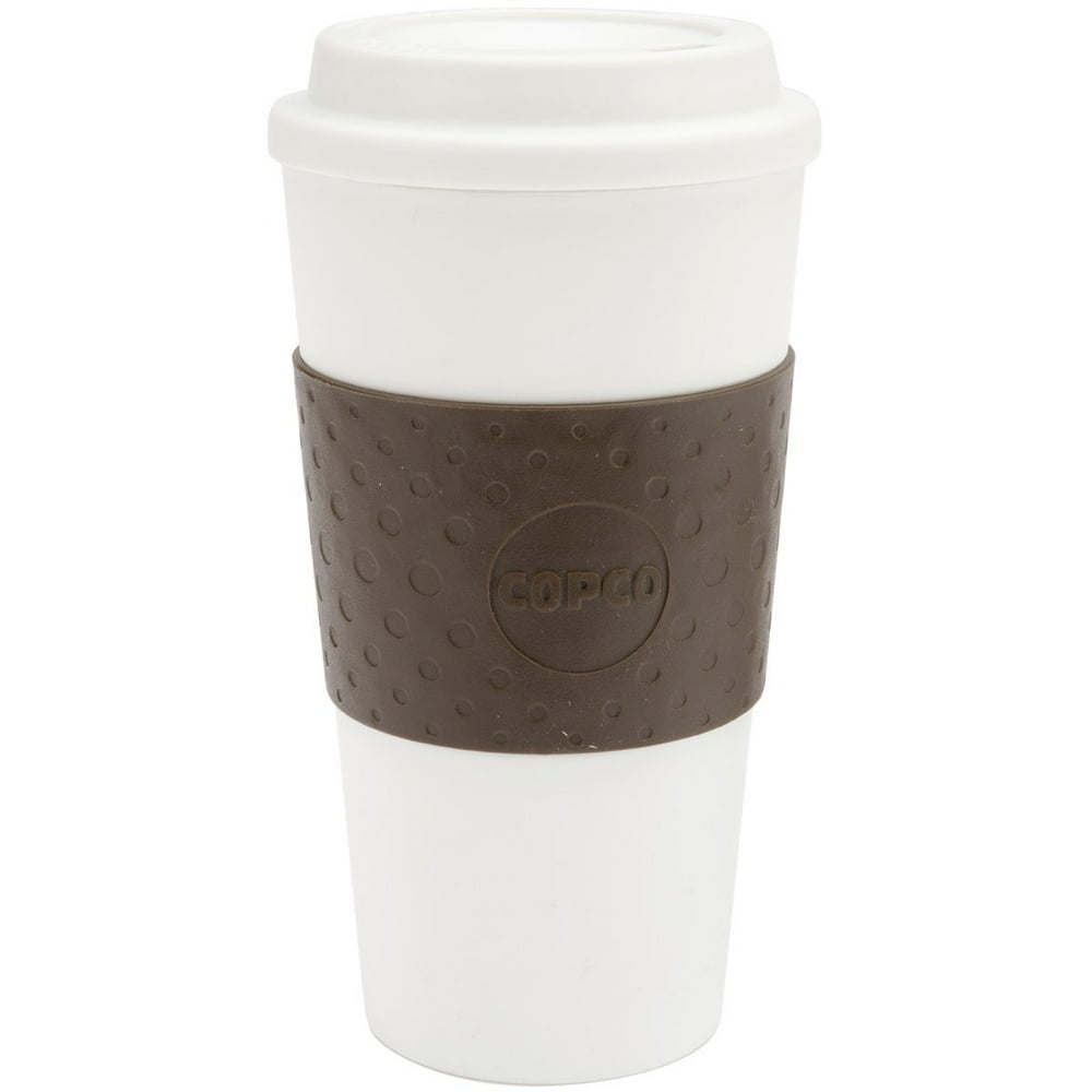 Copco Acadia Travel coffee Mug, Plastic Reusable 16 Oz Brown / White