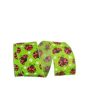 The Ribbon Roll - T93404W-042-40F, Ladybugs Linen Wired Edge Ribbon, Apple Green, 2-1/2 Inch, 10 Yards