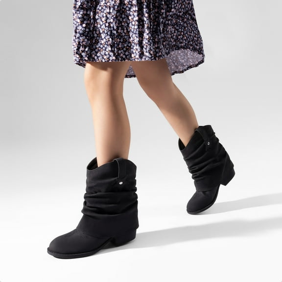 Girls' 2-in-1 Western Cowboy Boots with Removable Cuffs and Star Details