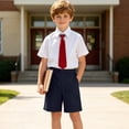 thumbnail image 5 of ShomPort Boys School Uniform Outfits Pull on Flat Front Shorts Short Sleeve Button down Shirt with Tie 3-14 Years, 5 of 7