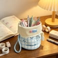 thumbnail image 2 of Large Capacity Folding Pencil Case, Cylinder Stand-Up Pen Pouch with Flip Top, Canvas Stationery Organizer Bag for Office Travel and Daily Use, 2 of 7
