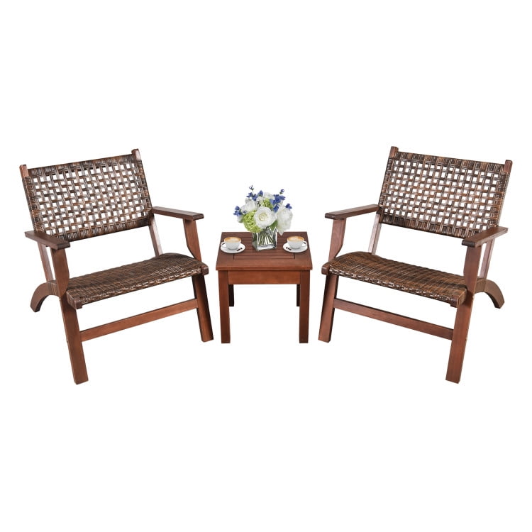 Aimee Lii 3 Pieces Outdoor Wooden Patio Rattan Furniture Set, Patio Sectional Furniture Set