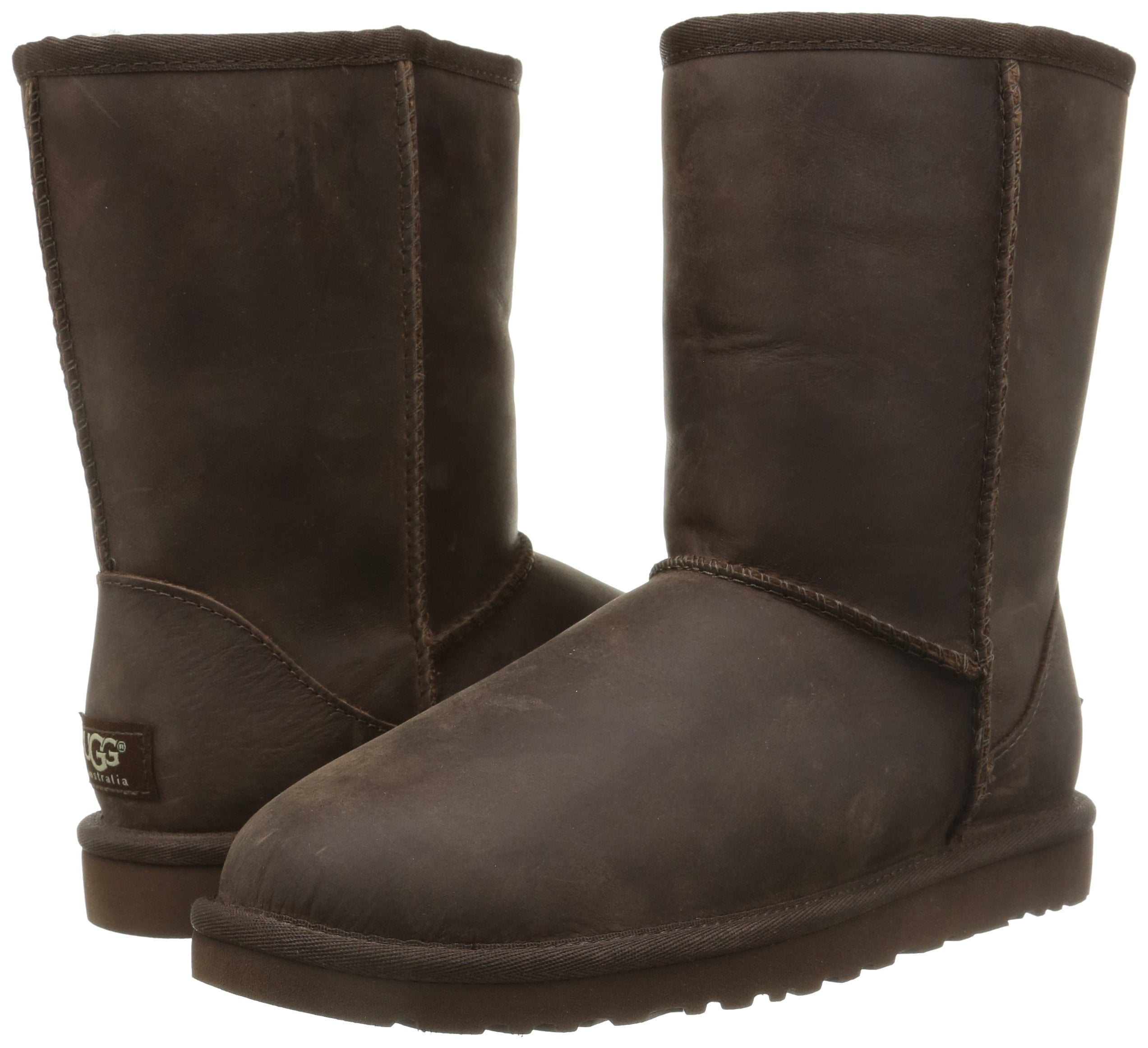 ugg classic short leather brownstone