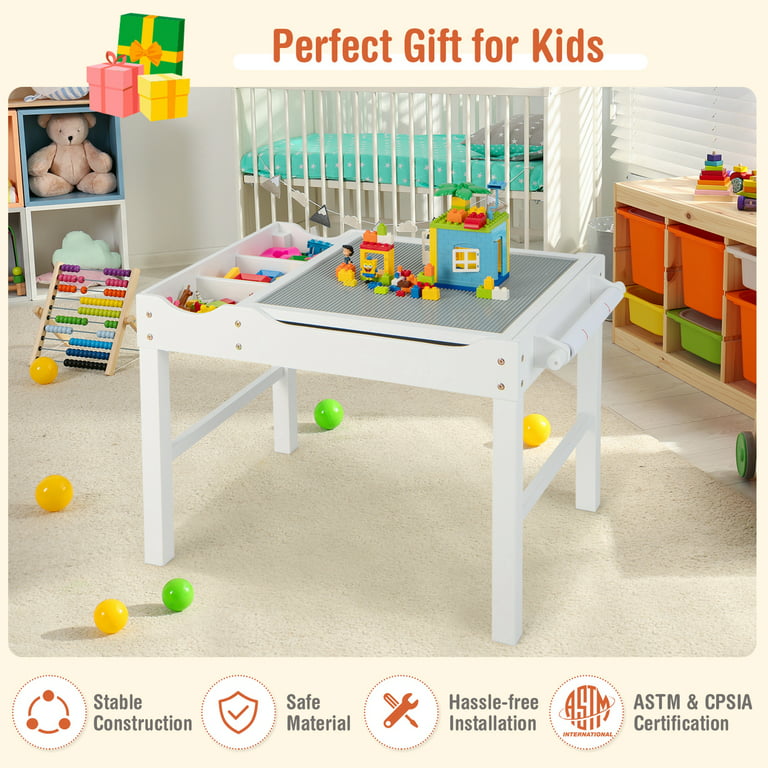 Costway Toddler Multi Activity Table with Chair Kids Art & Crafts Table  with Paper Roll Holder