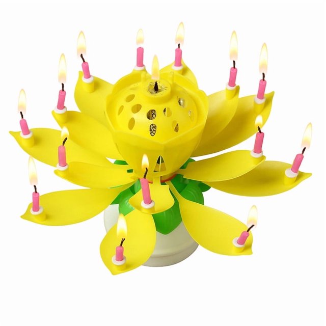 Lotus Flower Musical Birthday Candle Rotating Spin Magic Cake Topper Party