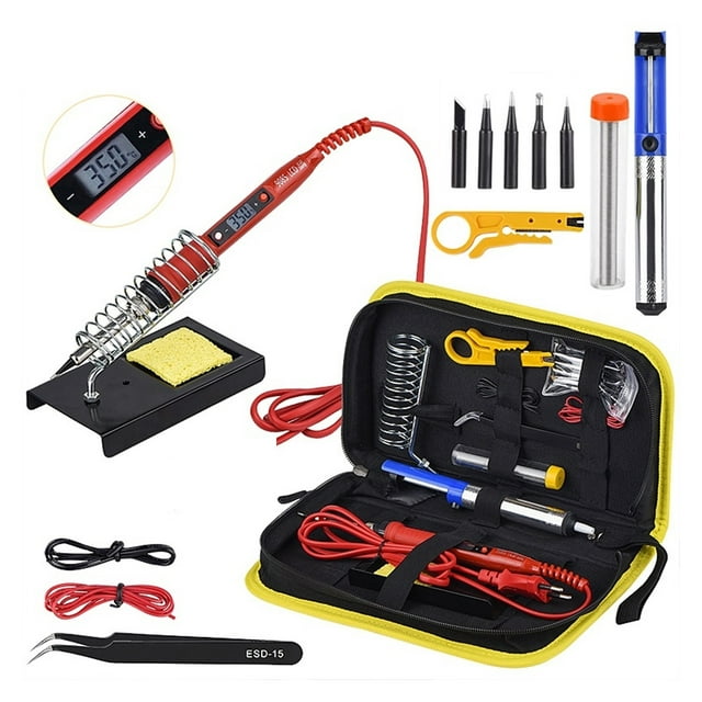80W Soldering Iron Kit ,Adjustable Temperature LCD, With Multimeter Soldering Tips Desoldering Pump Welding Tools , Mild Steel