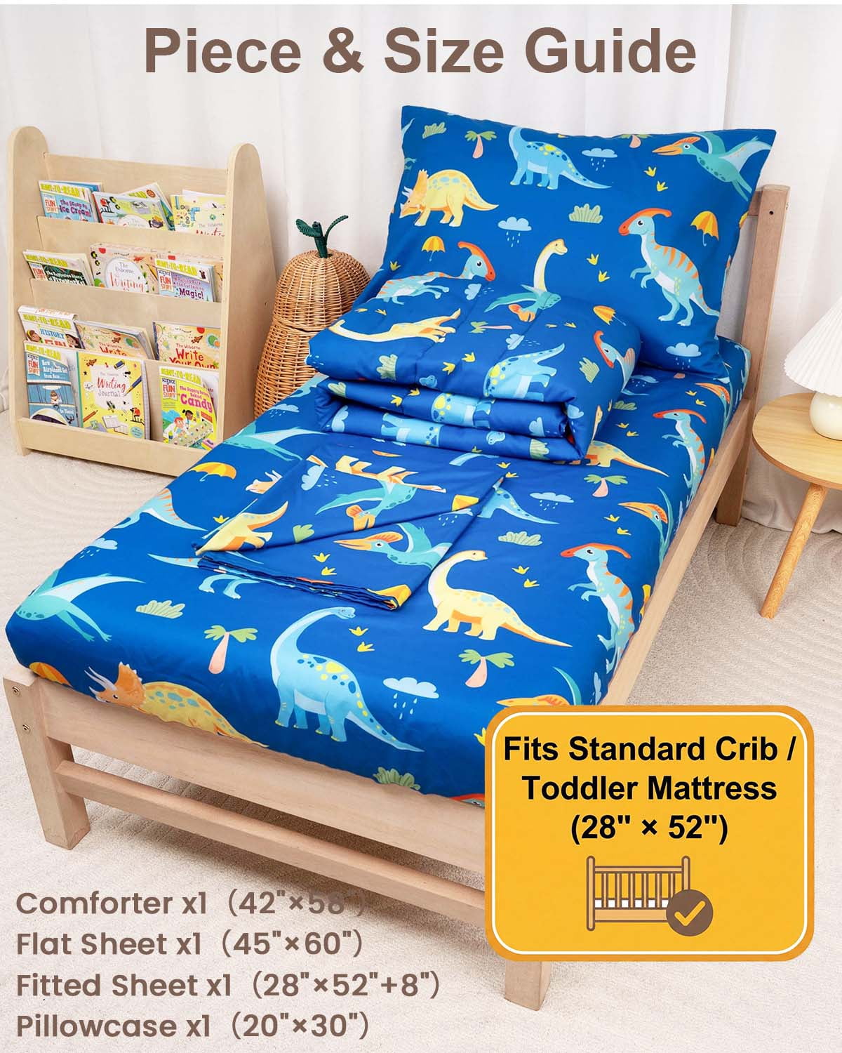 Beavtaens 4 Piece Toddler Bedding Set, Breathable and Soft Sheet Set, Includes Quilted Comforter, Flat Sheet, Fitted Sheet and Pillowcase for Girls
