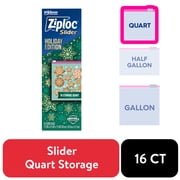 Ziploc® Brand Holiday Storage Quart Slider Bags, 16 Count, Reusable, Easy-Close Slider, Expandable Bottom, Power Shield Technology, Limited Edition, Festive Holiday Designs