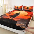 thumbnail image 4 of Homewish Japanese Samurai Landscape Bed Sheets,Sunset Ink Painting Full Size Sheets,Orange Red,4 Pieces,1 Flat Sheet, 1 Fitted Sheet and 2 Pillowcases, 4 of 6