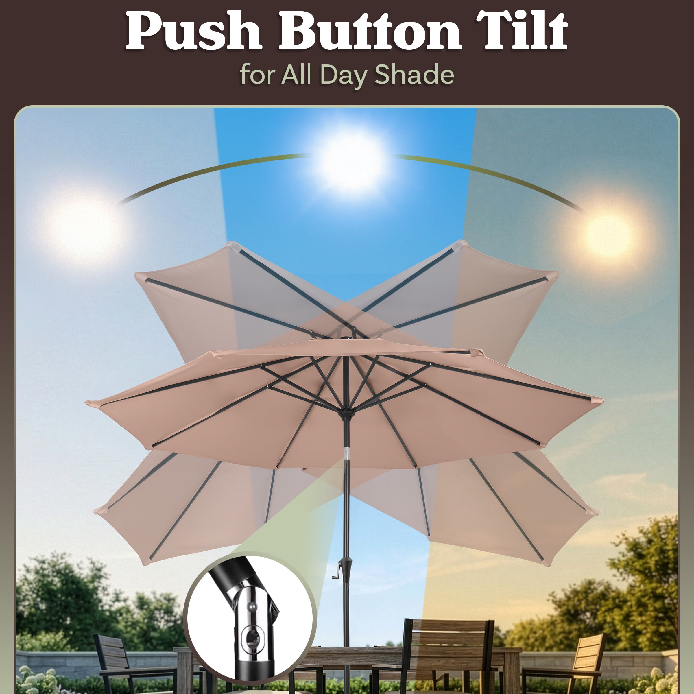 Villacera 9FT Outdoor Patio Umbrella Shade with Auto Tilt, Beige