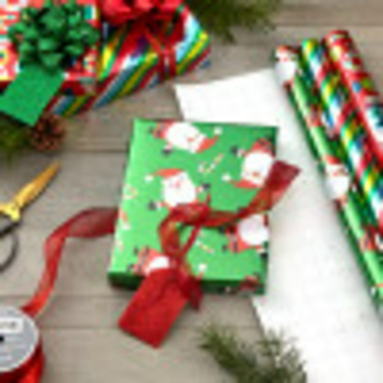 Hallmark Reversible Christmas Wrapping Paper (Santas/Peppermint Stripe) 