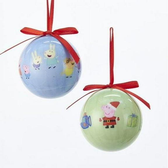 60 MM 2 Assorted Blue and Green Peppa Pig Decoupage Christmas Ball Ornaments