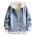 thumbnail image 2 of Men Casual Denim Hooded Jacket Workwear Fake Two Pocket Jacket Coat, 2 of 8