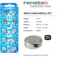 thumbnail image 2 of Renata 357 SR44W Batteries - 1.55V Silver Oxide 357 Watch Battery (2 Count), 2 of 7