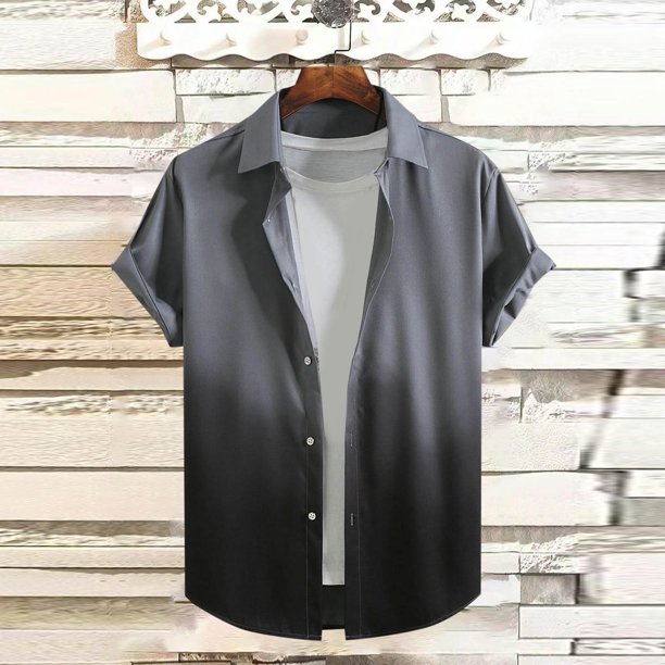 Blusa y camisa de manga corta con cuello vuelto Camisa casual para hombre Camisa de bolos vintage de manga corta Camisas de verano Camisa abotonada Blusa para hombre Poliéster