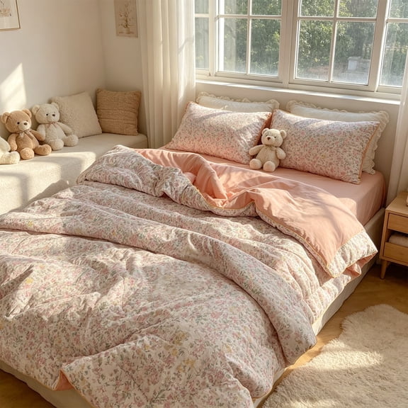 AUNVITO Washed Cotton Down Alternative Cooling Comforter, Lightweight Breathable Summer Quilt for Bedroom Home Hotel, 1pc