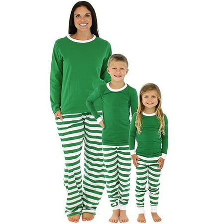 

Family Christmas Solid Color Long Sleeve Top Long Striped Pants Pajamas Set