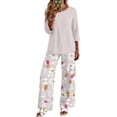 thumbnail image 2 of Two Piece Sets for Women Lounge 3/4 Length Sleeve Womens Tops Graphic Pants Summer Outfits Light Gray M, 2 of 6