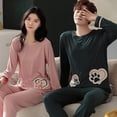 thumbnail image 4 of Conjunto de pijamas de dibujos animados para hombre y Mujer, ropa de dormir de algodón para parejas, Tops largos para dormir, pantalones, otoño y primavera, 4 of 4