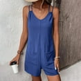 thumbnail image 2 of Shorts Rompers for Women Double Spaghetti Strap Bodysuit Solid Color V-Neck Casual Loose Overalls, 2 of 9