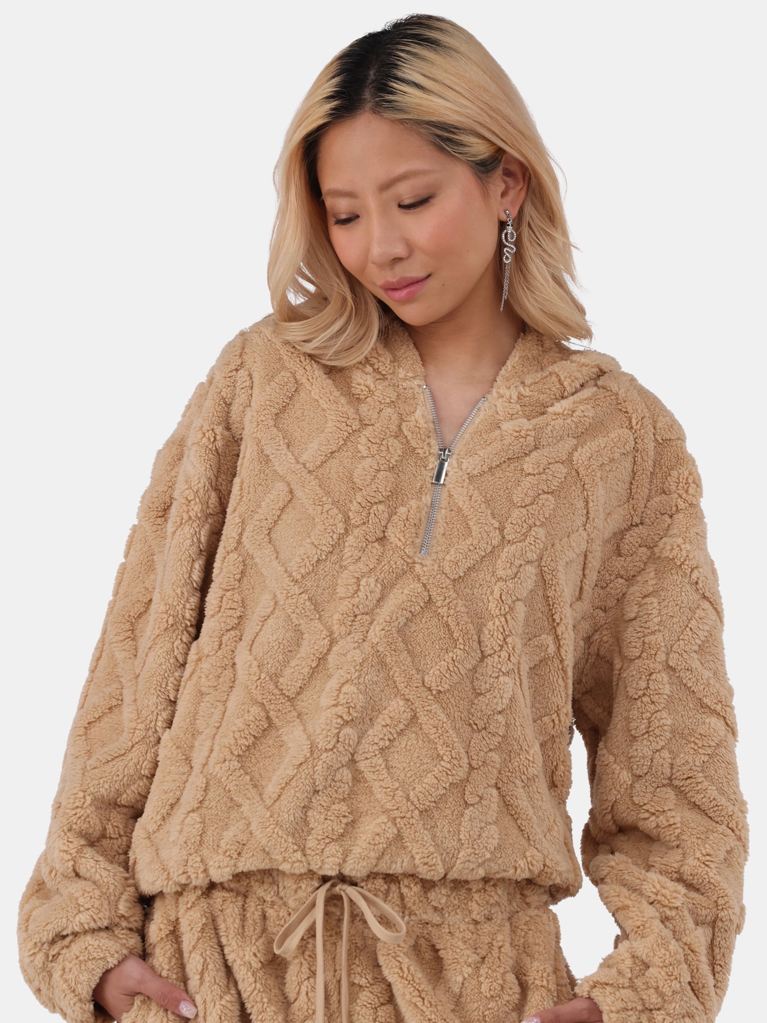 No Boundaries Embossed Fleece Hoodie & Joggers Set, 2-Piece, Women's