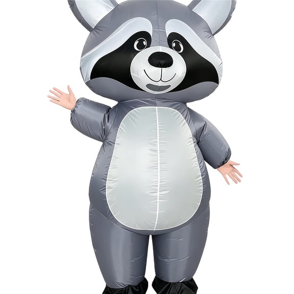 Adult Inflatable Raccoon Costume, Funny Cartoon Party Suit Fits 4'11"–6'2",Fits 4'11"–6'2",Grey