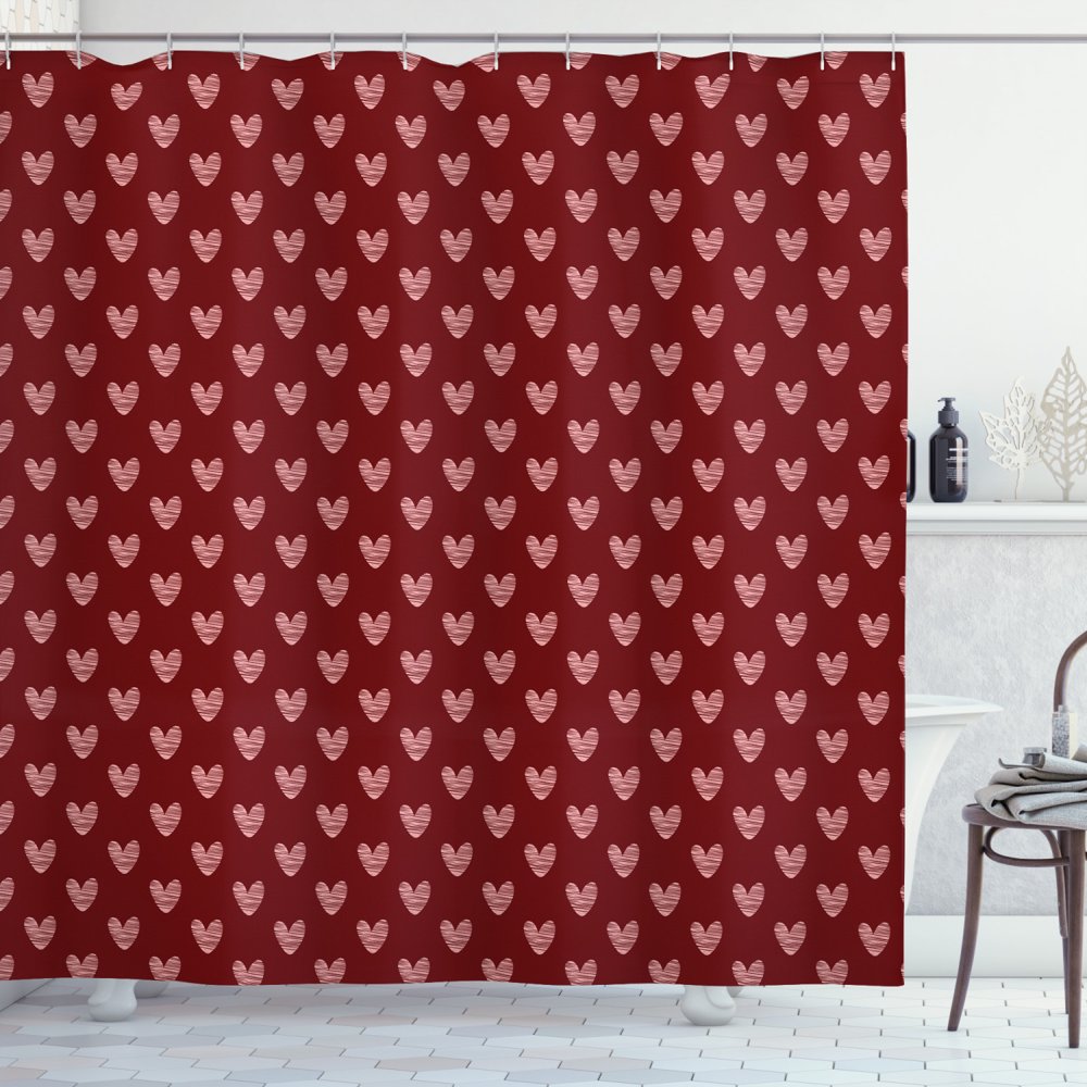 Valentine's Day Shower Curtain, Repetitive Pattern of Romantic Art Hatched Hearts Passion and