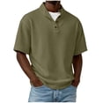 thumbnail image 3 of Yeaiivve Men Short Sleeve Henley Shirts Corduroy Slim Fit Basic Tee Classic Summer Mock Neck Button Placket Tee Shirts Army Green,M, 3 of 7