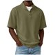 thumbnail image 2 of Blusas y camisas de manga corta y cuello redondo para hombre, de pana, color liso, informales, a la moda, con medio botón, cuello alto, manga corta, de poliéster., 2 of 6