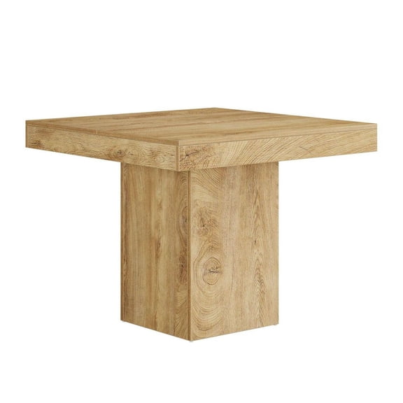 Square Dining Table, Farmhouse Kitchen Table, 39 inch Wood Dinner Table for 4, Pedestal Base, Coffee Table - Natural Finish