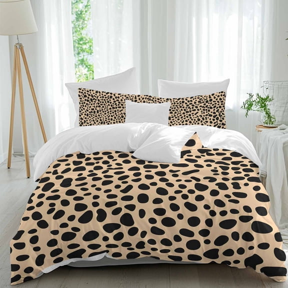 3 Piece Black Beige Modern Duvet Cover Set Twin Size, Microfiber Comforter/Quilt Cover with Corner Ties and 2 Pillowcases, Abstract Art Retro All Season Soft Bedding with Zipper Closure