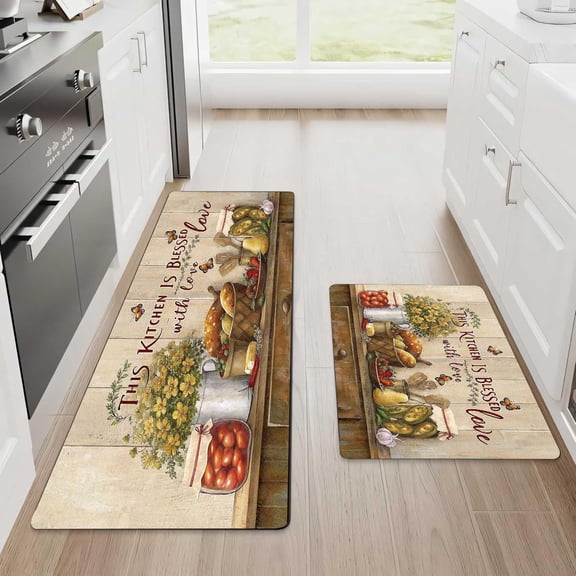 Rich Ingredients Kitchen Rug and Carpet Set, 2 Flannel Non-Slip Carpet, Soft Comfortable Floor mat, Washable Kitchen, Hallway, Office, Sink, Laundry Room 17"x 47" 17"x 24"