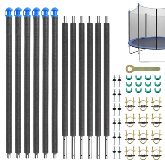 GYZJ 6PCS Universal Trampoline Replacement Poles Enclosure Straight Poles with Foam Sleeve,Fit for 8-16FT Trampoline Frame