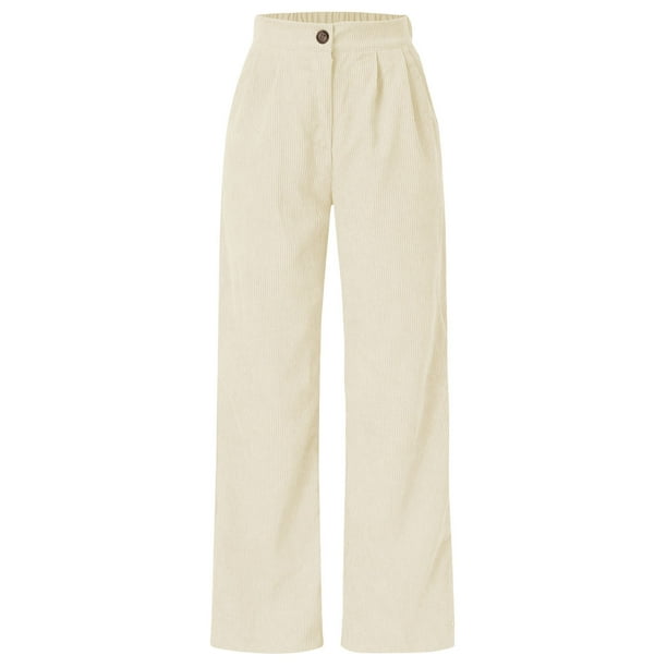 Pantalones anchos de pana de cintura alta para mujer - Pantalones rectos holgados con bolsillos - Tallas grandes S-3XL para actividades diarias/al aire libre