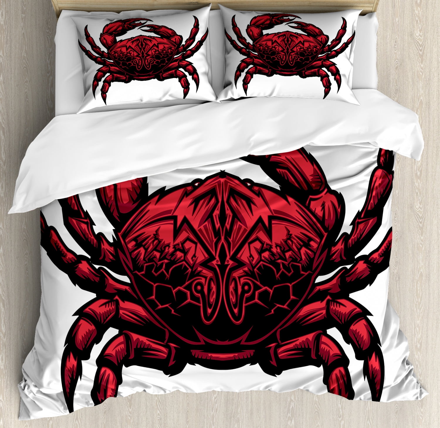 Crabs Duvet Cover Set King Size, Astrology Themed Illustration of a